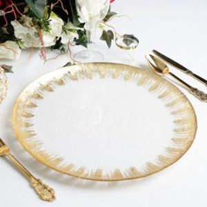 8 Pack | 13" Glass Charger Plates | Round | Gold Rim |